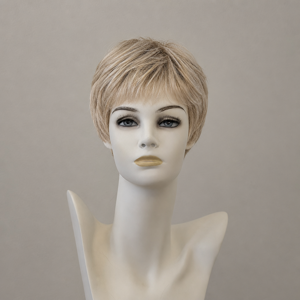 Kurze Blonde Perücke mit Highlights, Damenperücke "Air", champagne mix
