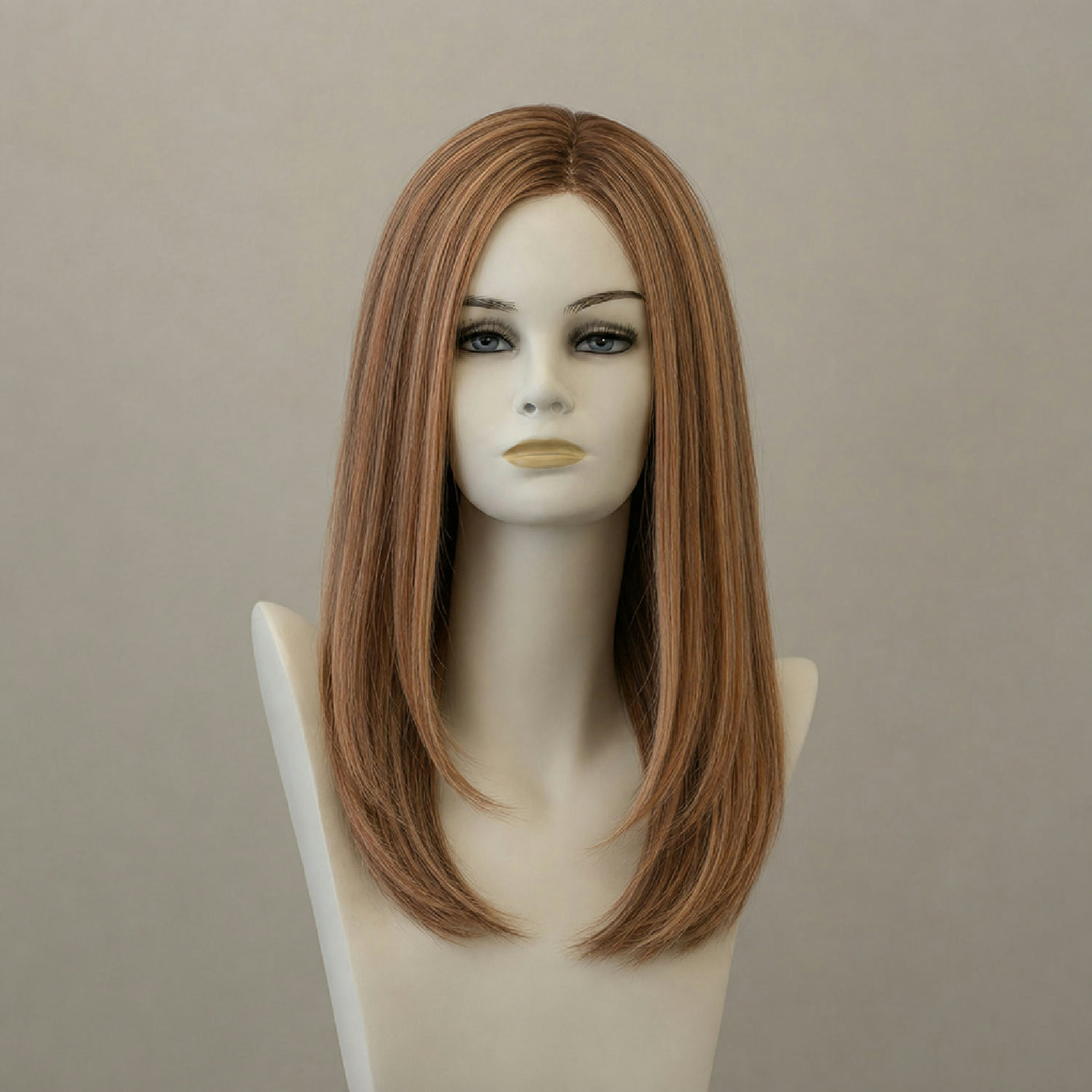 Terracotta-goldene Langhaarperücke Amelia mit Swiss Lace