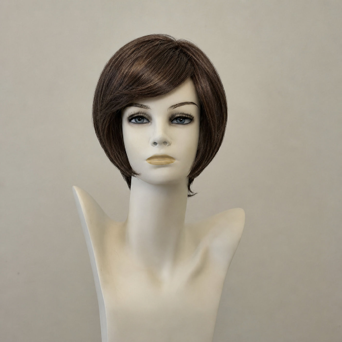 Dunkelbraune Perücke, schulterlang, mit dunklen Strähnen, Lace Front