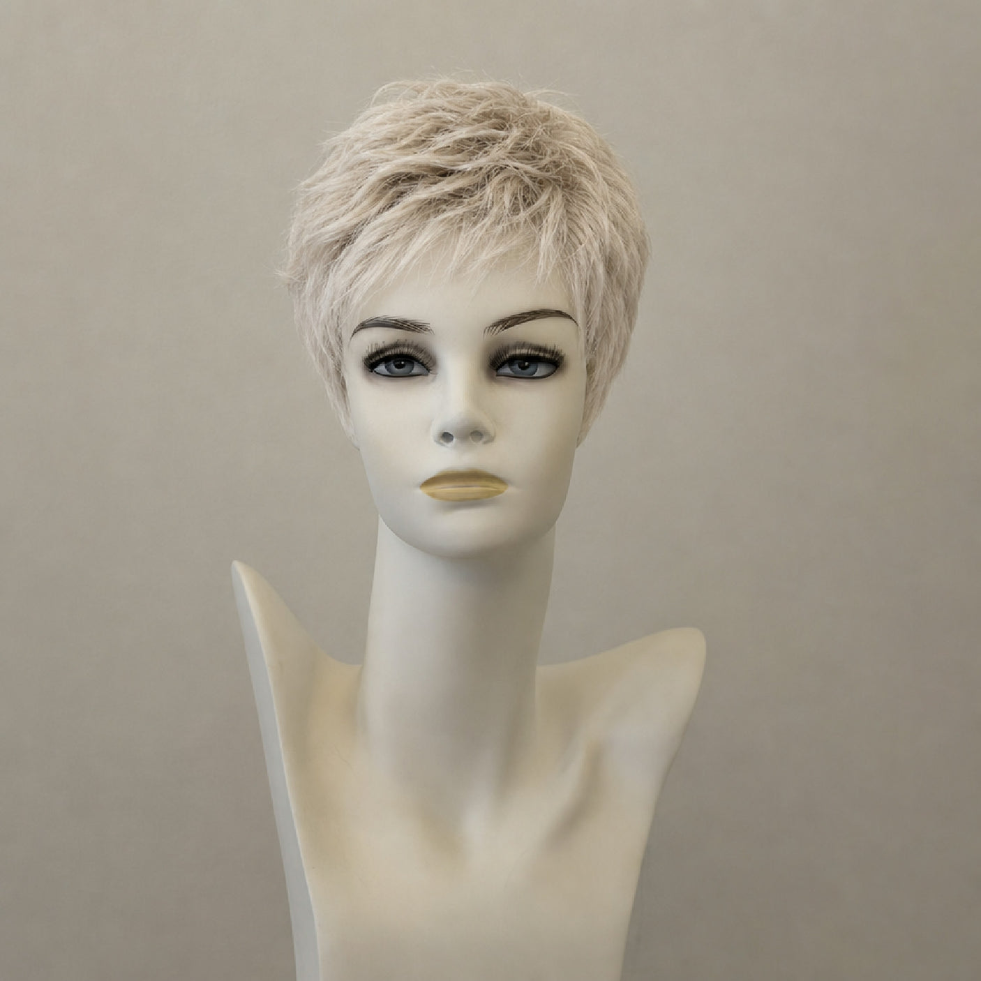 Platinblonde Perücke "Chat" mit dunklem Ansatz, mittellang