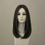 Dunkelbraune Perücke, mittellang, wellig, glänzend, Lace Front