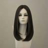 Dunkelbraune Perücke, mittellang, wellig, glänzend, Lace Front
