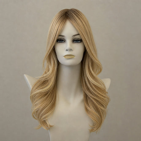 Lange dunkelbraune Perücke mit Highlights, Ombre-Effekt, Maxi Lace