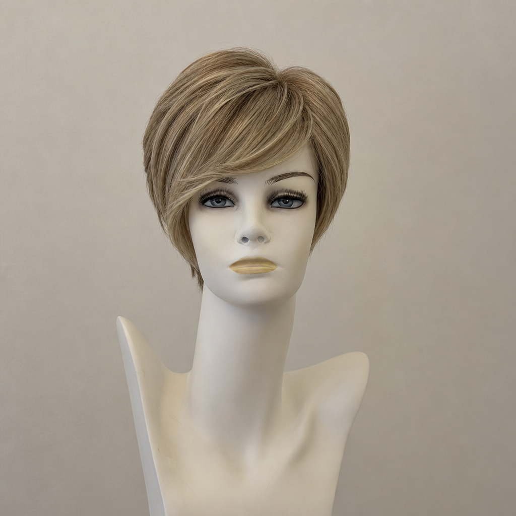 Blonde schulterlange Lockenperücke Angie II mit Highlights