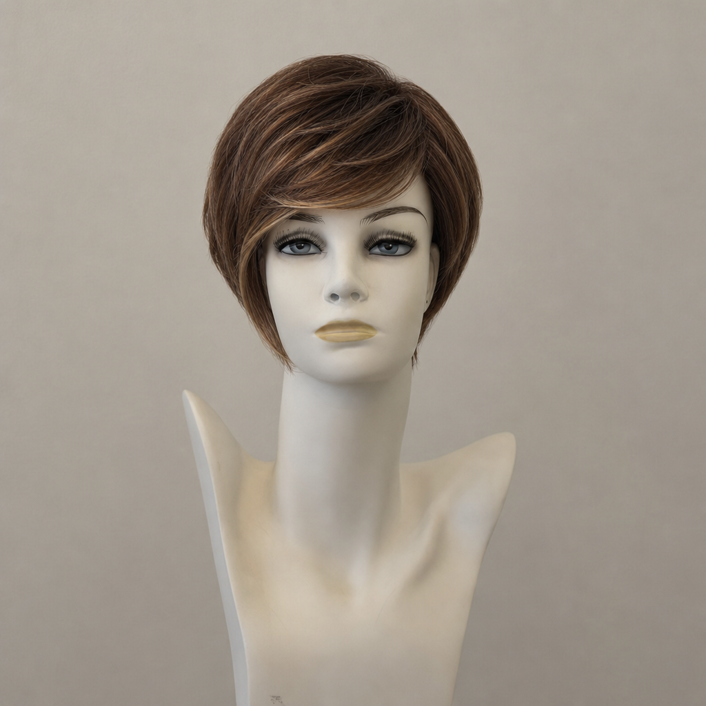Glattes, schulterlanges Haar, braune Highlights