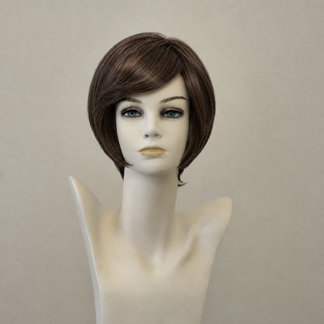 Dunkelbraune Perücke, schulterlang, mit dunklen Strähnen, Lace Front