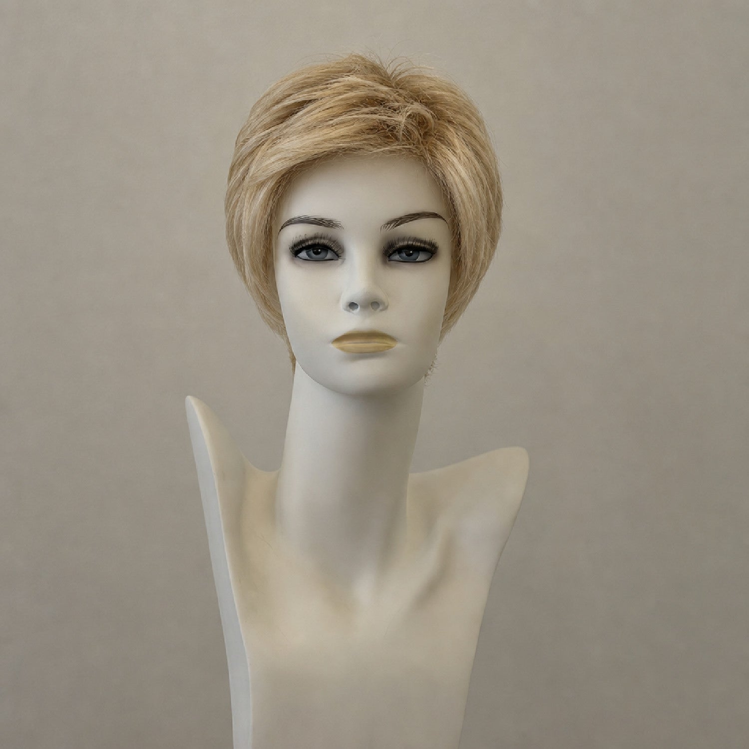 Sandy-blondes, schulterlanges Kunsthaar mit Wurzelansatz, glatt