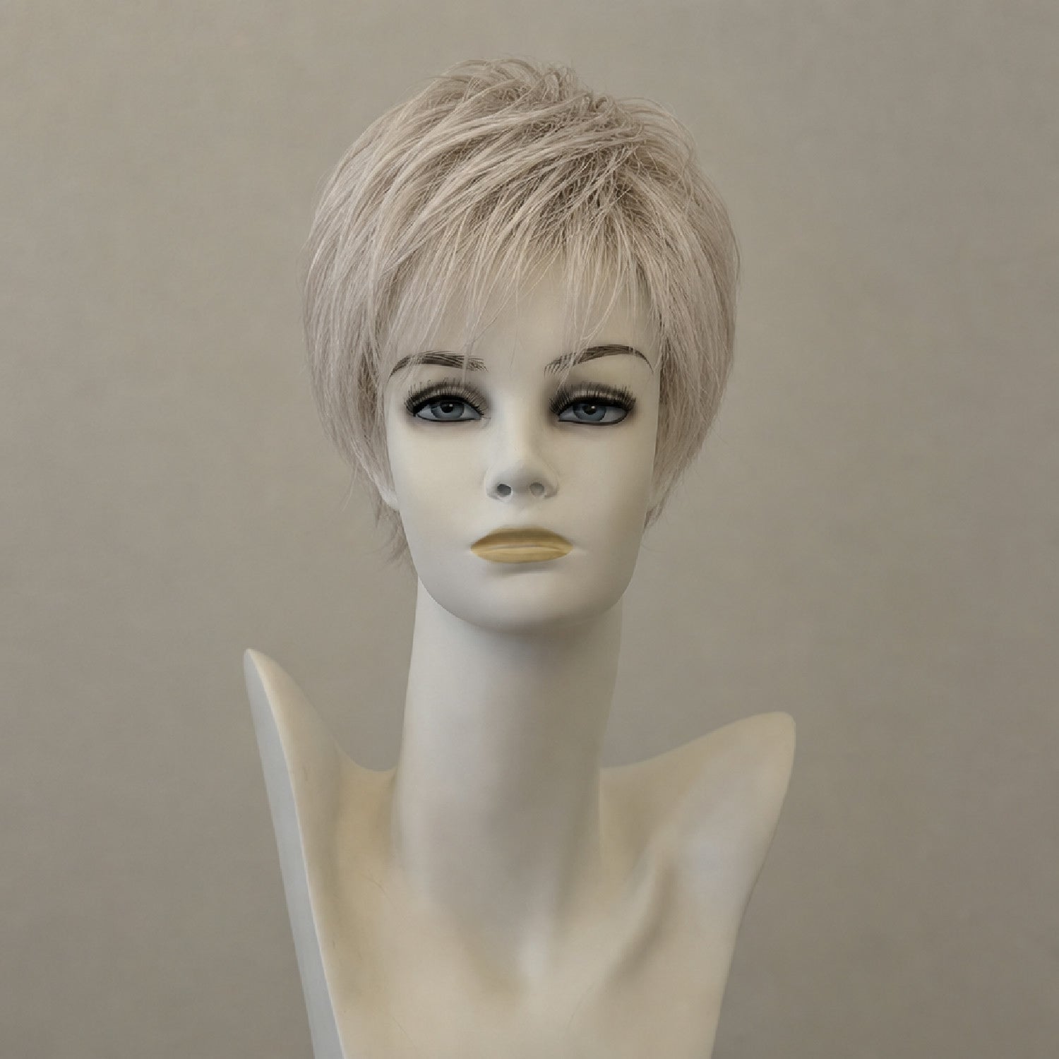 Beat Perücke: Silberblond mit Wurzelansatz, schulterlang