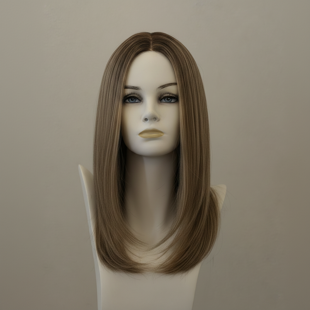 Braune Perücke mit Highlights, mittellang, Lace Front