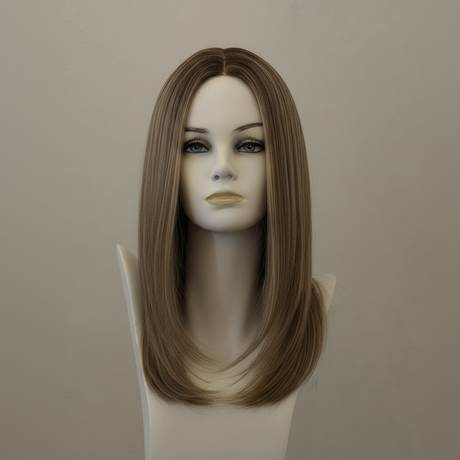 Braune Perücke mit Highlights, mittellang, Lace Front