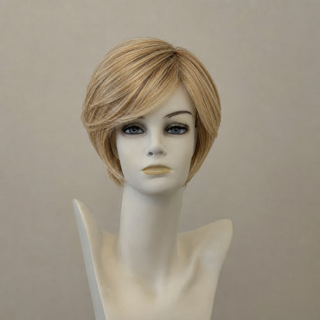 Blonde schulterlange Perücke mit Wellen und seitlichem Scheitel