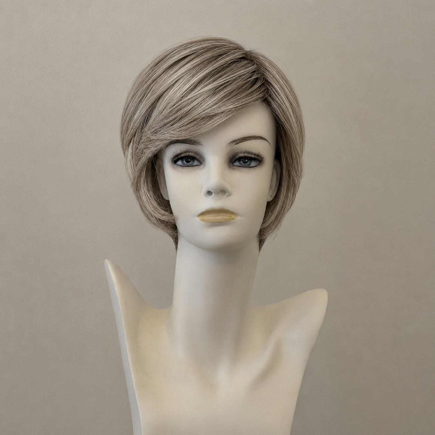Kurze blonde Perücke mit Wellen und Pony, Monofilamentspitze