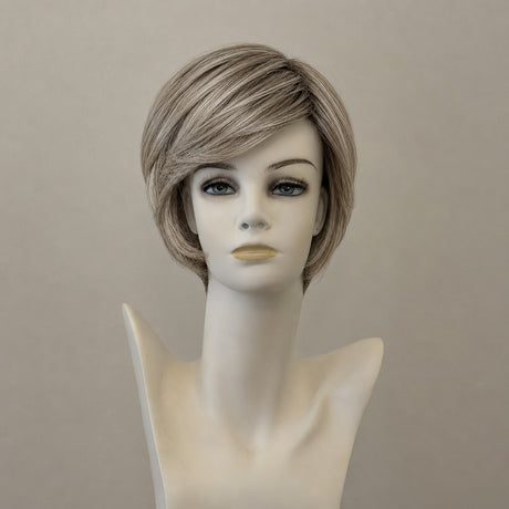 Kurze blonde Perücke mit Wellen und Pony, Monofilamentspitze