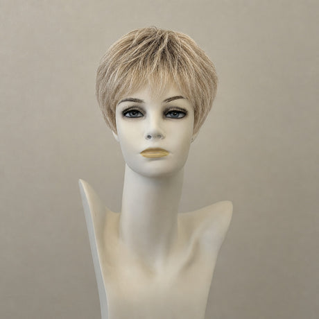 Kurze blonde Perücke mit Wurzeln im Bob-Stil
