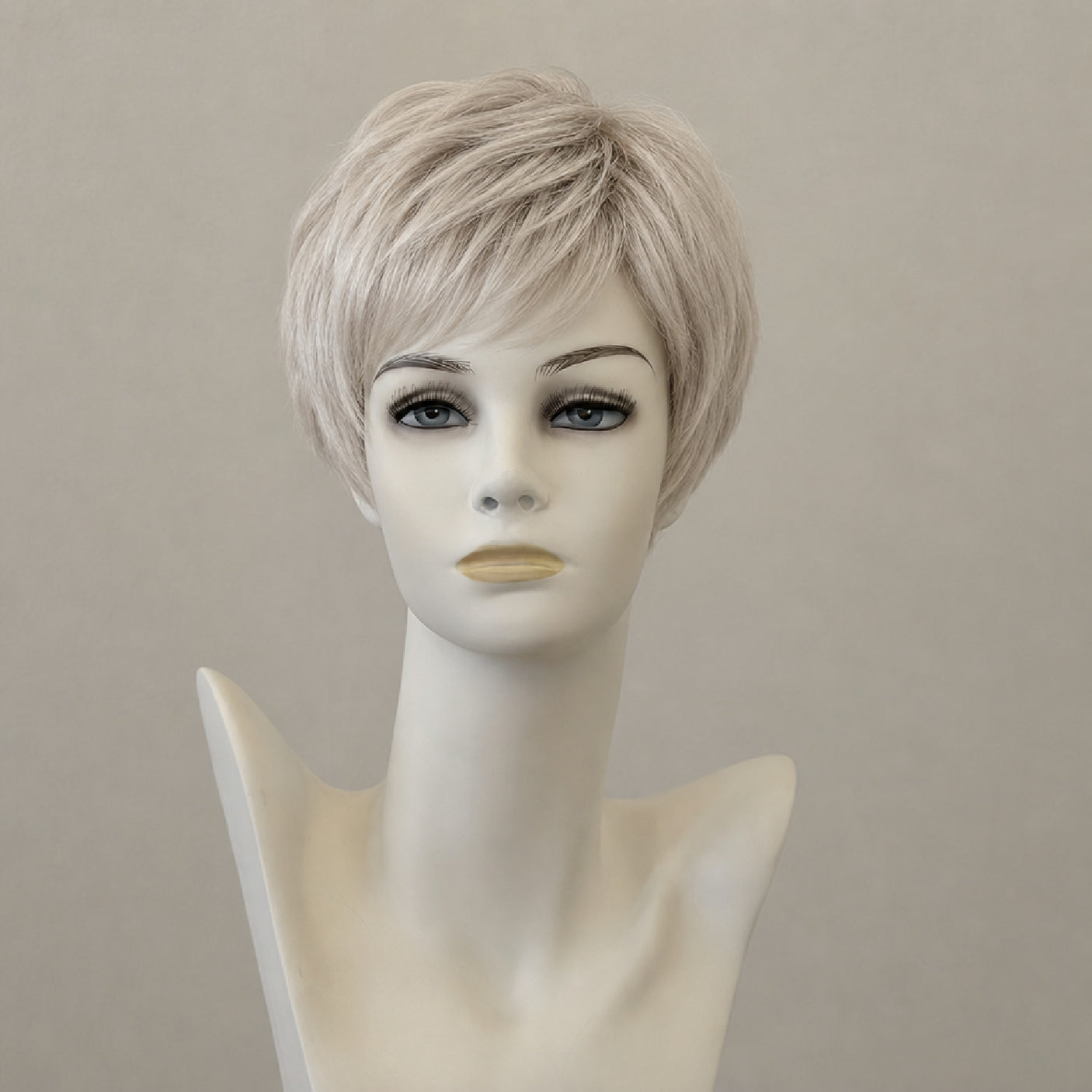 Glänzende, lange blonde Perücke im Ombré-Look mit Seitenscheitel