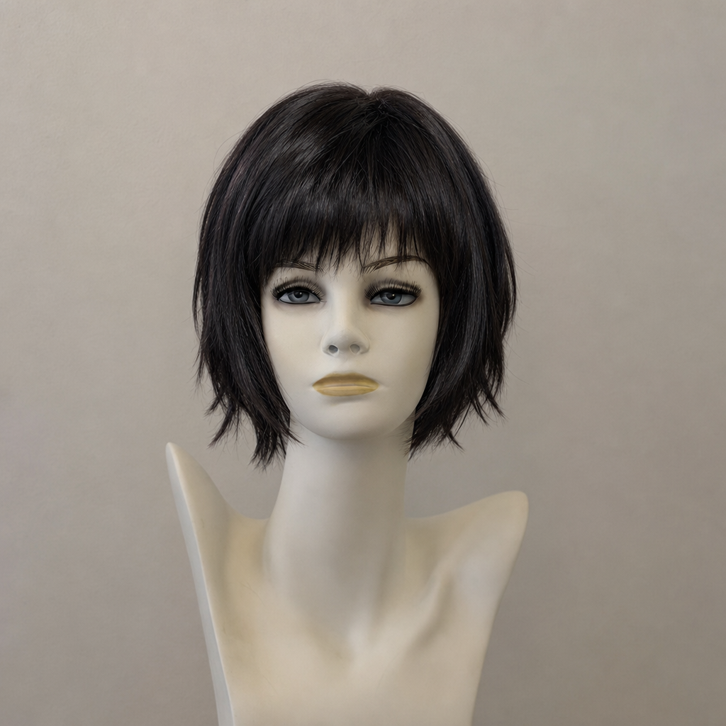 Schwarze Perücke, glatt, mittellang, Ebony Black
