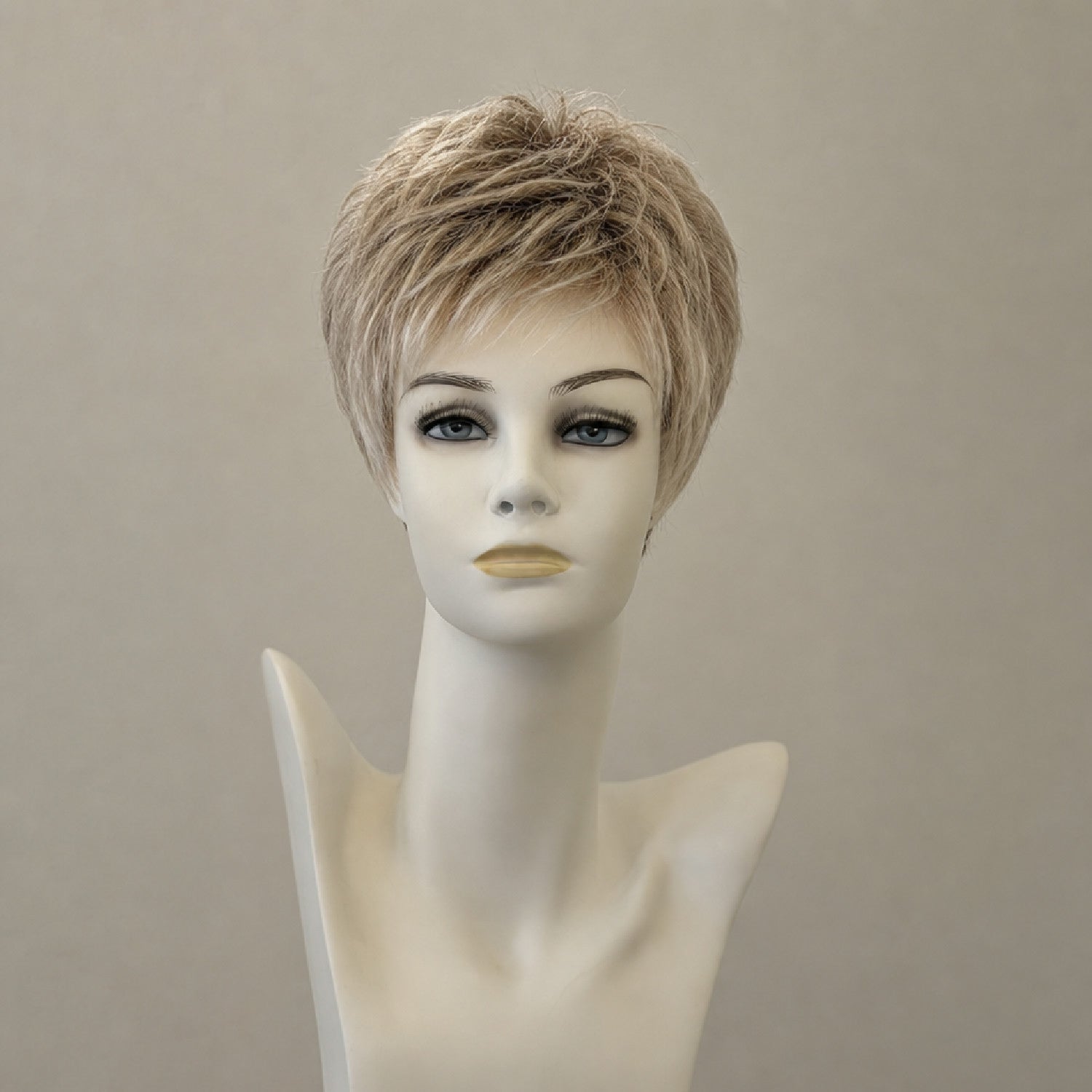 Sandyblonde Perücke mit Wurzelansatz, mittellang, modern