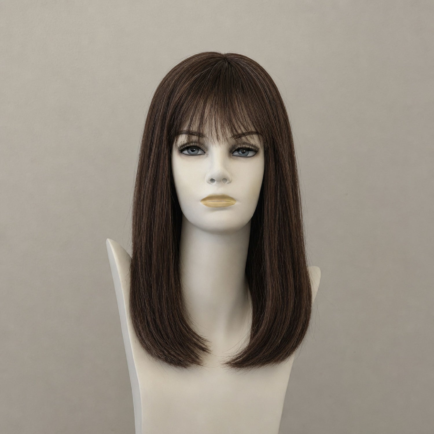Dunkelbraune mittellange Perücke im Cher-Stil mit Highlights