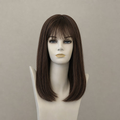 Dunkelbraune mittellange Perücke im Cher-Stil mit Highlights