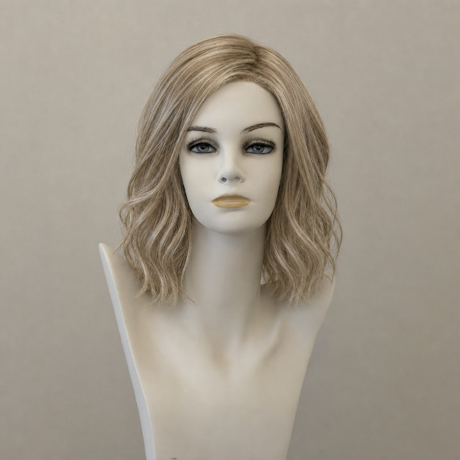 Blonde Perücke mit grauen Wurzeln, schulterlang, wellig