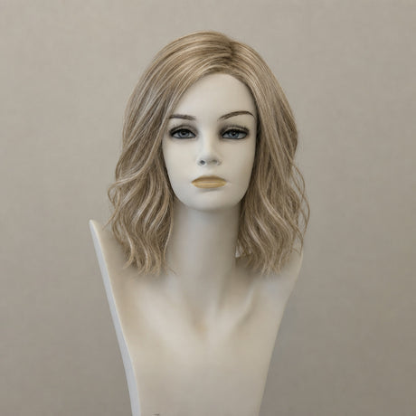 Blonde Perücke mit grauen Wurzeln, schulterlang, wellig