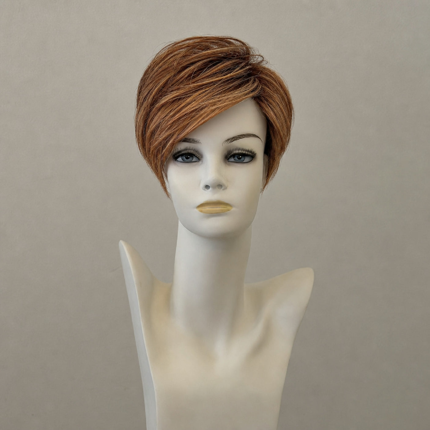Terracotta Gold Rooted Perücke: Mittellange, seidige Wellen mit Lace Front