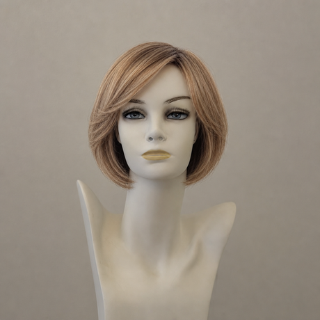 Dunkelblonde Ombre Perücke mit Wurzeln, mittellang, wellig, Kunsthaar.