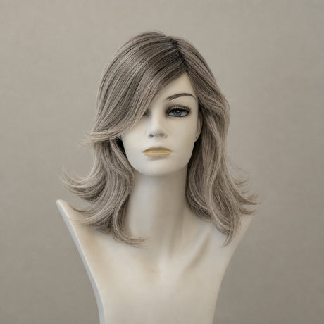 Kurze Perücke Como Mono Lace, Salt & Pepper, mittellange Locken