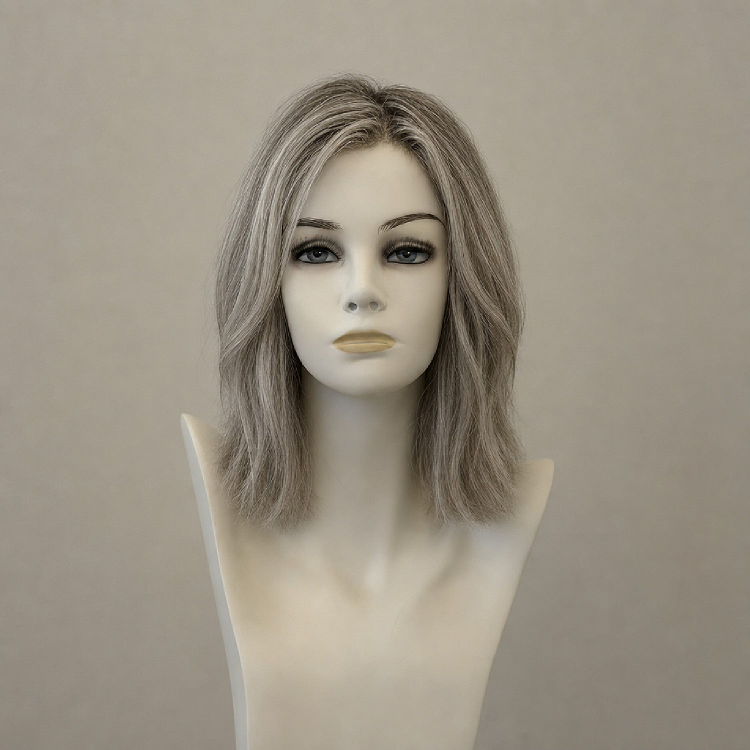 Lange Perücke in Dunkelgrau mit dunklem Ansatz