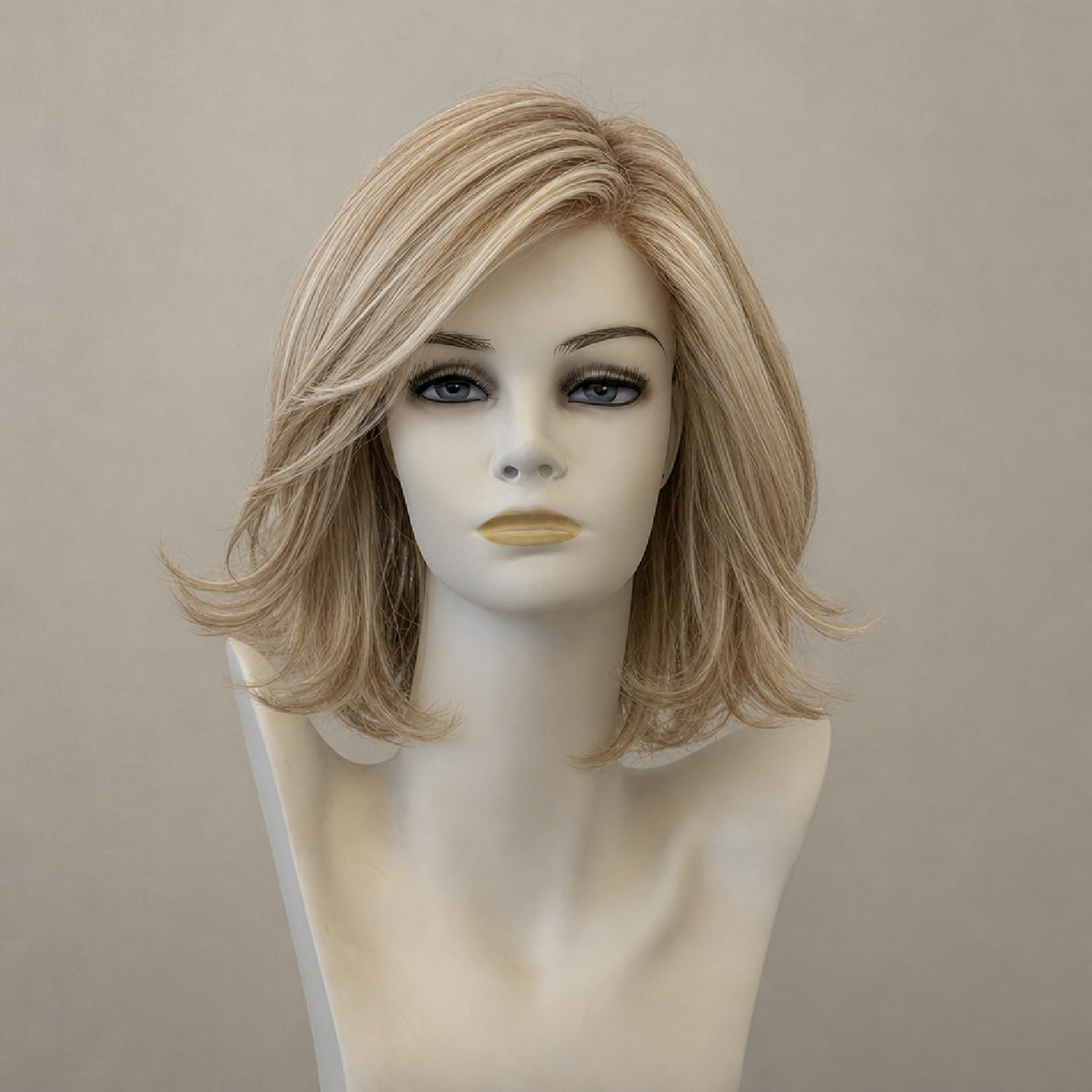Blonde Page-Perücke mit dunklem Ansatz, schulterlang