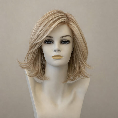 Blonde Page-Perücke mit dunklem Ansatz, schulterlang