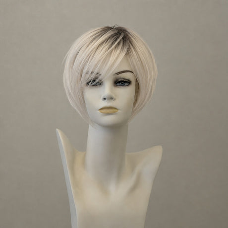 Platinblonde Perücke, Page Hair 2, mit dunklen Wurzeln, schulterlang