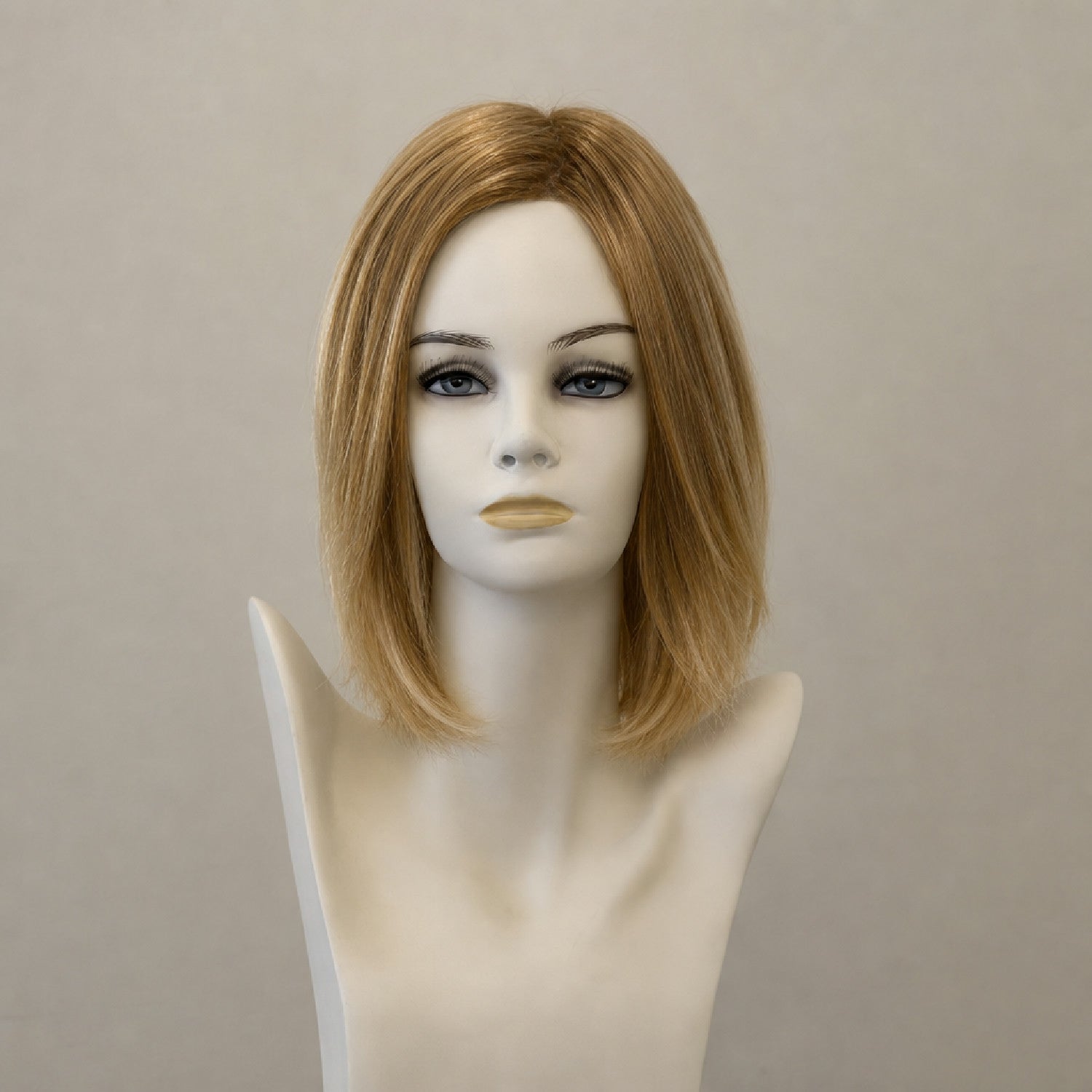 Kurze blonde Perücke mit dunklem Ansatz, stufiger Schnitt