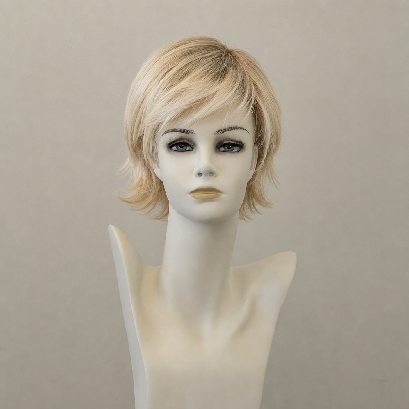 Pastellblonde Page Perücke mit Wurzelung, schulterlang