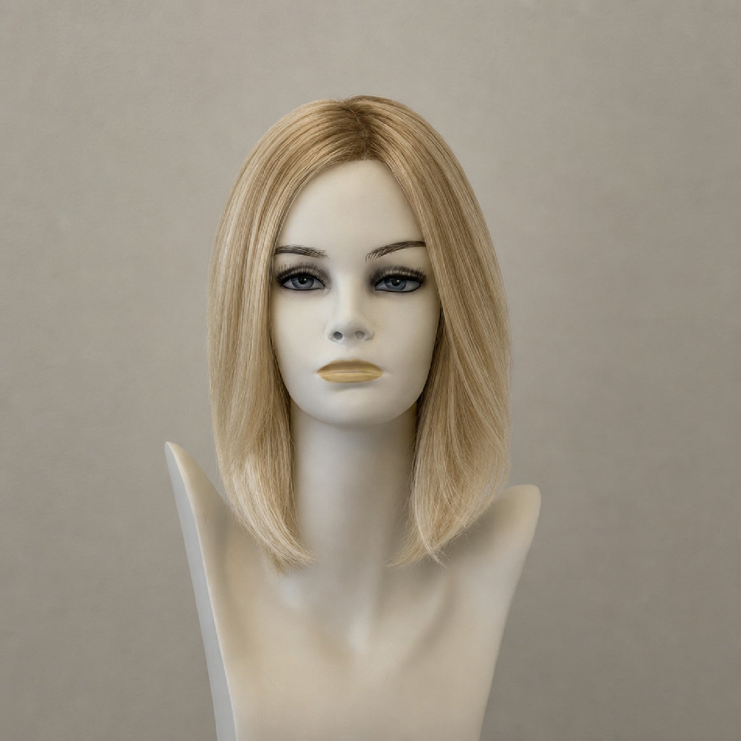 Kurze blonde Page-Perücke mit dunklem Ansatz