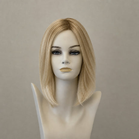 Kurze blonde Page-Perücke mit dunklem Ansatz