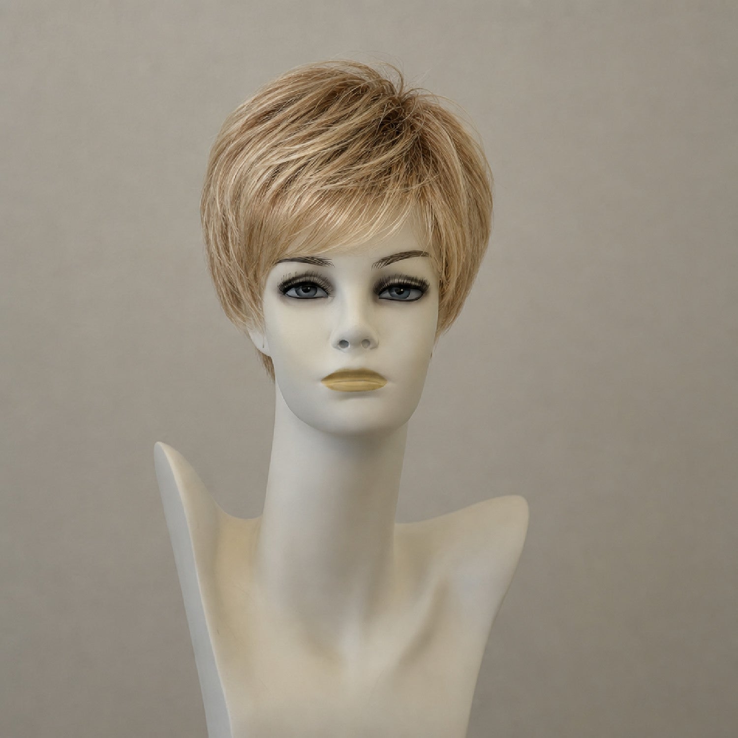 Kurze blonde Perücke mit Wurzelung, Chardonnay-Root-Effekt