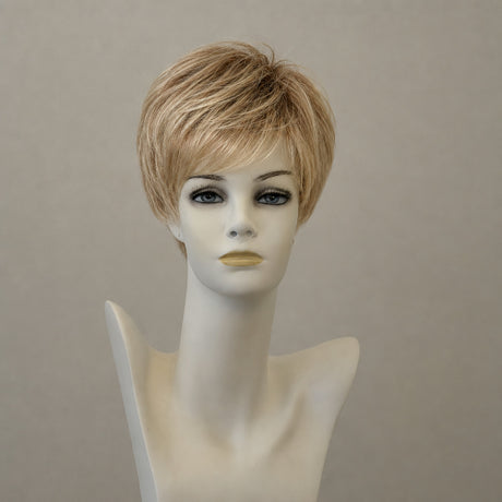Kurze blonde Perücke mit Wurzelung, Chardonnay-Root-Effekt